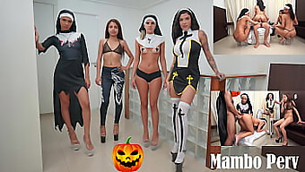 Rytuał Seksualny W Halloween Z Czterema Zakonnicami I Jednym Mężczyzną.