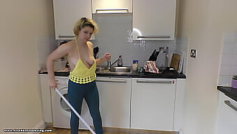 Brunette Beauty Delilah Mopping The Kitchen Floor In A Sexy Outfit