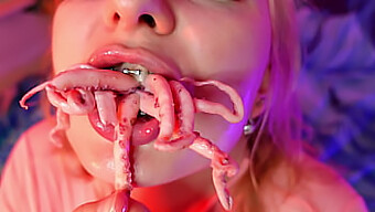 Arya Grander'S Oiled And Chewed Lips In A Weird Food Fetish Video